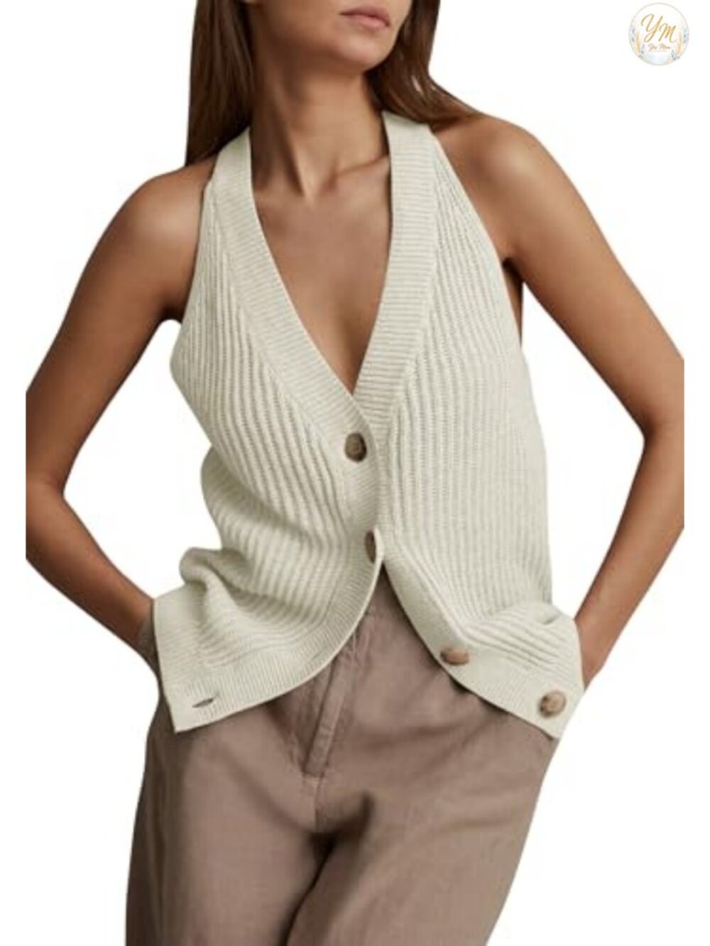 Sleeveless V-Neck Button Front Sweater Vest Knit Tank Top